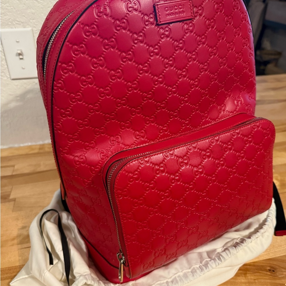 Gucci Red Embossed Backpack - Picture 2 of 5